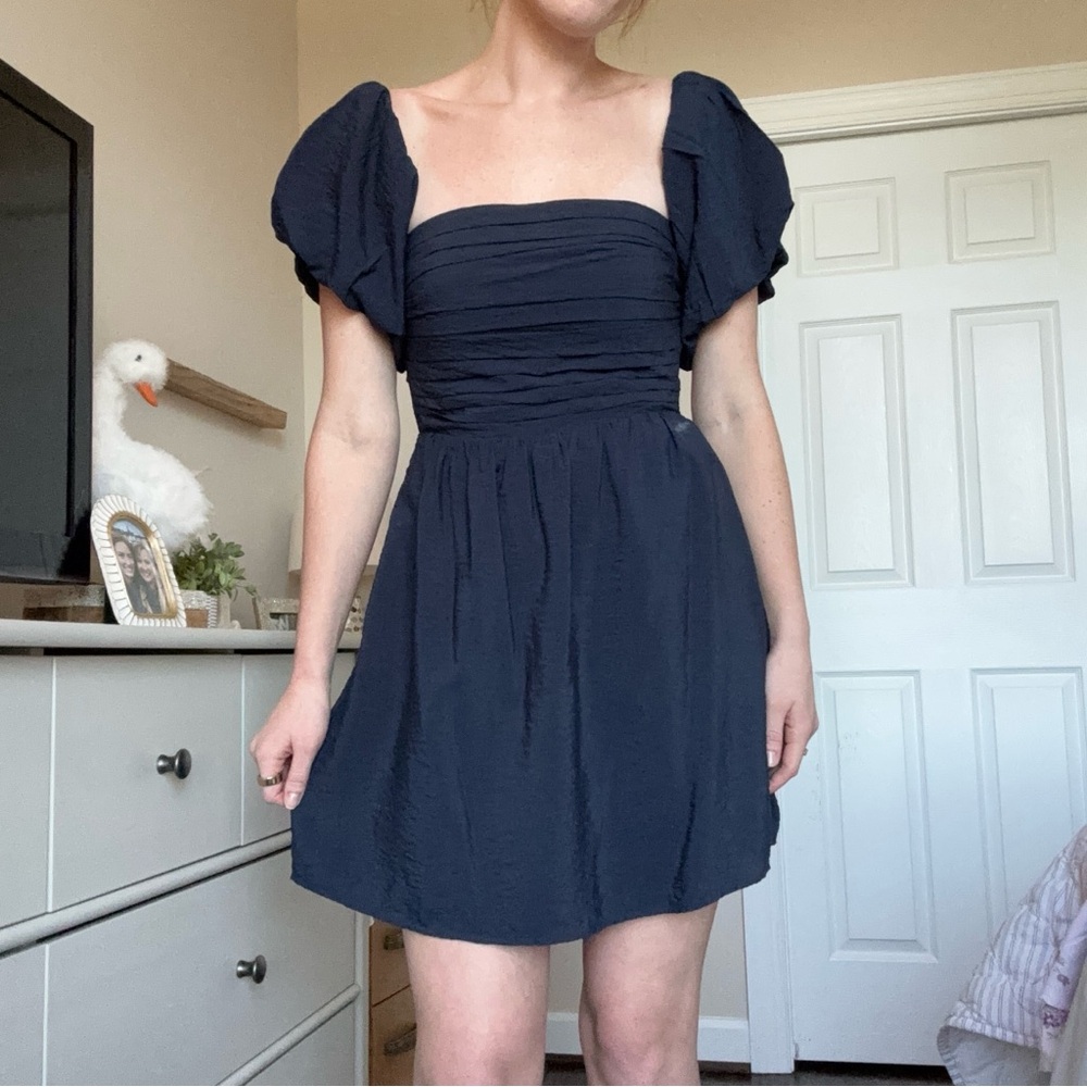 Abercrombie Navy Puff-Sleeve Mini Dress